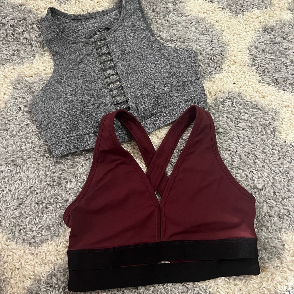 Forever 21 Heather Gray and Deep Red Sports Bras NWOT